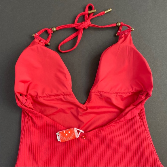 Red Carter Plunge Maillot One-Piece Halter XL/12 - Picture 6 of 9